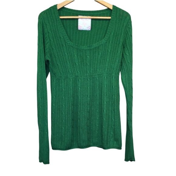 Vintage 90s Y2K Duck Head Womens Green Cable Knit Sweater Size XL Empire Waist - Picture 1 of 7